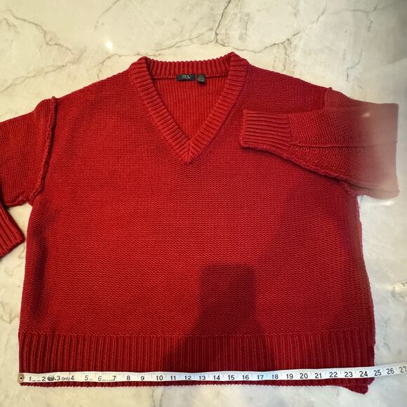 RDI Red Sweater Sz L Shoulder & Arm Seams Women's Chunky Knit V-neck Cabincore - Picture 11 of 12